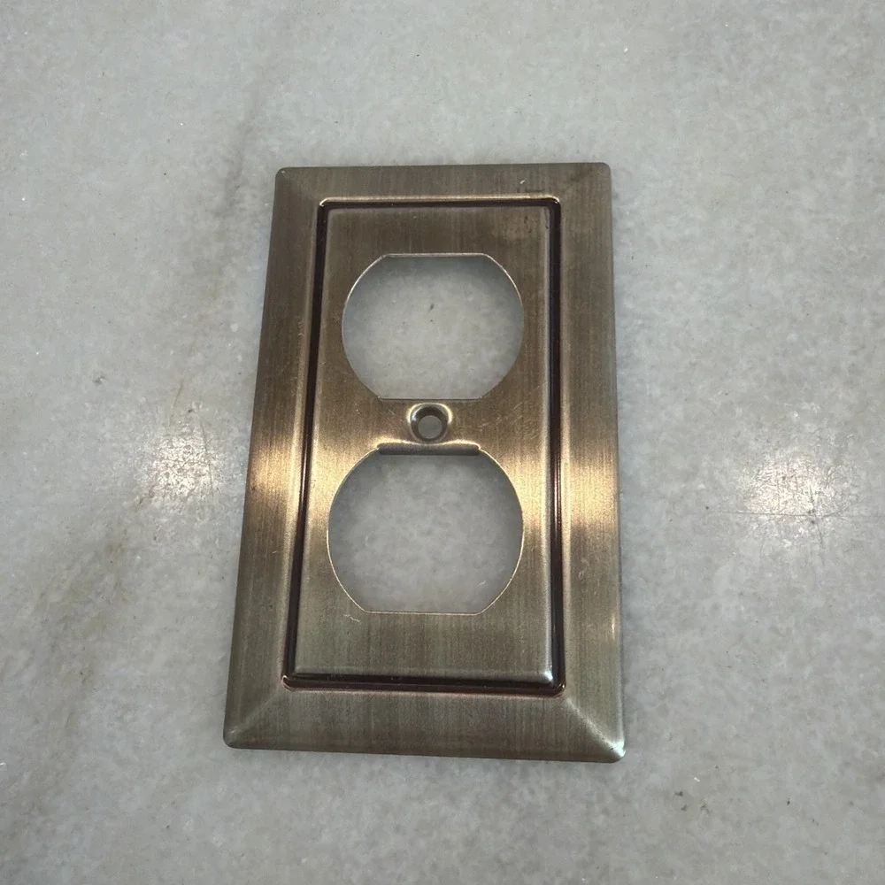 Vtg Light Switch Cover Plate Duplex Outlet Antique Brass Color